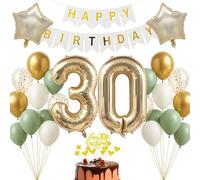 Kit de décoration d'anniversaire de 30 ans - Or champagne blanc - Vert sauge - Bannière Happy Birthday pour adultes femmes hommes - Décoration pour 30e anniversaire - Rond - 30 ans - Grand 30 ans