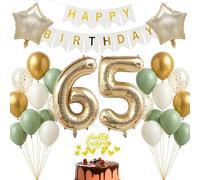 Kit de décoration d'anniversaire de 65 ans - Or champagne - Blanc - Vert sauge - Bannière Happy Birthday - Pour adultes et femmes - Décoration d'anniversaire - Décoration de ballon