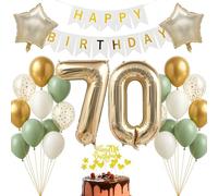 Kit de décoration d'anniversaire de 70 ans - Or champagne - Blanc - Vert sauge - Bannière Happy Birthday - Pour adultes et femmes - Décoration pour 70e anniversaire - Élégante décoration
