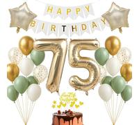 Kit de décoration d'anniversaire de 75 ans - Or champagne - Blanc - Vert sauge - Bannière Happy Birthday - Pour adultes et femmes - Décoration d'anniversaire pour 75e anniversaire