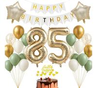 Kit de décoration d'anniversaire de 85 ans - Or champagne blanc sauge - Bannière Happy Birthday pour adultes femmes hommes - Décoration d'anniversaire pour 85e anniversaire - Fond photo - Décoration
