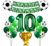 Kit de décoration d'anniversaire de football pour enfants, garçons et filles, en forme de chiffre 10, vert, ballon en aluminium, trophée, ballons Happy Birthday, guirlande, ballons de football