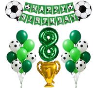 Kit de décoration d'anniversaire de football pour enfants garçons et filles - En forme de chiffre 8 - Vert - Ballon en aluminium - Trophée - Ballons en aluminium - Guirlande de ballons de football