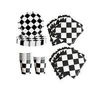 Kit de décoration d'anniversaire pour 10 invités, 10 assiettes en carton, 10 gobelets et 20 serviettes en mosaïque noire