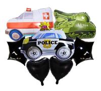 Kit de décoration de ballons de fête 7 pièces sur le thème des véhicules pour garçons : ambulance, char, voiture de police, ballons en aluminium pour anniversaire d'enfant