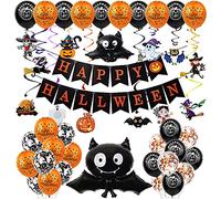 Kit de décoration de ballons d'Halloween : chauve-souris, citrouilles, spirales et bannière pour une fête effrayante instantanée