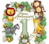 Kit de Décoration de Ballons pour 1er Anniversaire Garçon | Décoration Jungle Sauvage Complet avec Ballons Animaux, Guirlande et Éléments Safari pour Fête Thématique Inoubliable