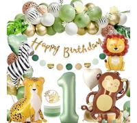 Kit de Décoration de Ballons pour 1er Anniversaire Garçon - Décoration Jungle Sauvage Complet avec Ballons Animaux, Guirlande et Éléments Safari pour Fête Thématique Inoubliable