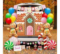 Kit de décoration de coffre ou de friandises sur le thème des bonbons d'Halloween comprenant un bonhomme en pain d'épices, un ballon, une bannière de bonbons, une toile de fond pour SUV, voiture