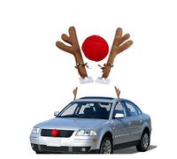 Kit de décoration de cuernos y nariz de reno para automóviles, techo de ventanilla y rejilla delantera Rudolf Reno campana dorada ropa navideña accesorios de automóviles, decoración de apariencia de a