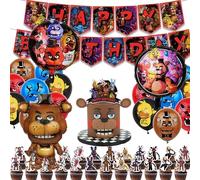 Kit de décoration de fête d'anniversaire « Five Nights at Freddy's » - Comprend des bannières d'anniversaire, des décorations de gâteau, des ballons décoratifs, des fournitures de fête d'anniversaire