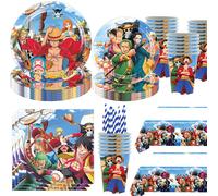 Kit de décoration de fête d'anniversaire sur le thème ONE PIECE, ballons Luffy, assiettes, gobelets, nappe, sac cadeau, bannière, fournitures pour baby shower, cadeau pour garçon BPPLZ-61Pcs