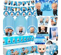 Kit de décoration de fête de 1er anniversaire sur le thème du bébé Bossed, vaisselle, tasse, assiette, toile de fond, ballon, cadeaux pour enfants, fournitures pour baby shower 6pcs cap