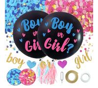 Kit de Décoration de Fête de Révélation de Genre Revelation Fille ou Garçon Banner 2 Stück 36 Zoll Schwarze Ballon Gender Reveal Konfetti Füllung Rosa Blau Seidenpapier Quasten Girlande