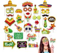 Kit de Décoration de Fête Mexicaine - 30 Pièces Accessoires Photo pour Soirée à Thème Mexicain, Comprenant Sombreros, Piments, Cactus, Lèvres et Lunettes - Idéal pour Carnaval, Anniversaire et Fê