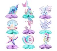 Kit de décoration de fête sirène : notre collection de 9 pièces comprend des motifs charmants tels que des sirènes, des méduses, des étoiles de mer, des coraux, des coquillages et des perles, offrant