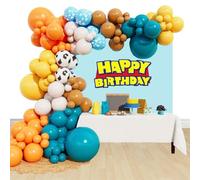 Kit de Décoration de Fête Story Thème Ballons Orange Bleus Jaunes Guirlande Arche et Accessoires pour Fête d'Anniversaire