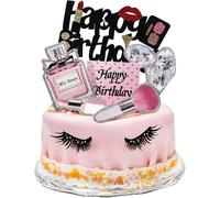 Kit de décoration de gâteau de maquillage 22 pièces, rouge à lèvres, parfum, cils, brosse en diamant, décor pour femmes et filles, anniversaire, fête prénuptiale, Spa 22pcs