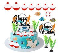 Kit de Décoration de Gâteau de Pêche,Décoration Thème Fête Pêche,Décoration Gâteau Anniversaire Enfant,Party Supplies Avec Figures Poisson Miniature Ornement,Accessoires pour Fête d'anniversaire