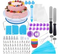 Kit de décoration de gâteaux 150 pièces avec plateau tournant et poêles - Kit complet pour débutants et amateurs - Idéal pour les boulangers - Avec poches à douille - Spatule à glaçage - Grattoir