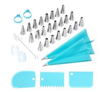 Kit de décoration de gâteaux - 17 cm | Trois outils de cuisson avec mots - Ensemble réutilisable de 34 pièces avec 24 , 2 poches à douille, racloirs, attaches en silicone et brosse pour