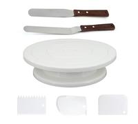 Kit De DéCoration De GâTeaux Plateau tournant à gâteau de 28 cm (11 pouces) avec lisseur glaçage, niveleur, support DIY, spatule crème, outils décoration et accessoires pâtisserie Pour GâTeaux(6PCS)