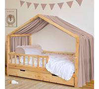 Kit de décoration de lit de maison, ciel de lit en mousseline - 1 ciel de lit et 1 guirlande de fanions, pour garçons et filles, décoration pour chambre d'enfant, baldaquin I 135 x 360 cm rose beige