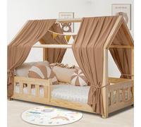 Kit de décoration de lit de maison, ciel de lit en mousseline - 2 ciels de lit et 1 guirlande de fanions, pour garçons et filles, décoration pour chambre d'enfant, baldaquin I 135 x 320 cm Beige foncé