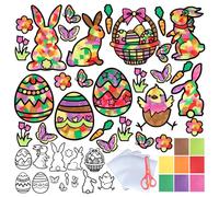 Kit de Décoration de Pâques 29pcs Autocollants Fenêtre Pochoirs Papillon Fleur Poussin Lapin Œufs Gommette Stickers et 32Feuilles Papiers Colorés DIY Décoration pour Enfant Pâques Fête Jardin Party