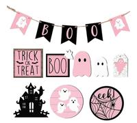 Kit de décoration de plateaux étagés Halloween | Treize pièces centres de table à thème fantôme en bois pour cuisine, salon, chambre, salle de bain, fête