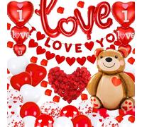 Kit de Décoration de Saint Valentin, Decoration Romantique Saint Valentin avec Ballon Coeur Rouge Blanc, 1000pcs Petales de Roses Rouge pour Anniversaire Mariage Romantiques