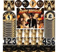 Kit de Décoration de Table d'Anniversaire Michael J-jackson Assiettes Gobelets Ballons Décorations de Gâteaux Thème Chanteur de Musique Pop Fournitures de Fête pour Adultes A-1SET-25