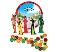 Kit de décoration de table « Miraculous » de 31 pièces avec fond, figurines et confettis comme décoration pour fête à thème et anniversaire d'enfant | Ladybug Coccinelle super-héros fête