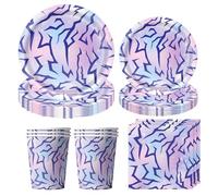 Kit de décoration de table pour fête - Motif énergie des démons violets - Nappe et vaisselle en papier - Décoration de film coréenne pour remise de diplôme et enterrement de vie de garçon (set 1)