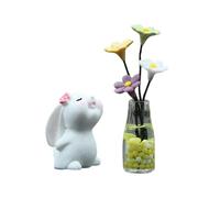 Kit de décoration de tableau de bord de voiture en forme de lapin et de fleurs - Accessoires d'intérieur en résine - Vase en verre - Décoration de voiture vive et résistante à la décoloration - Pour