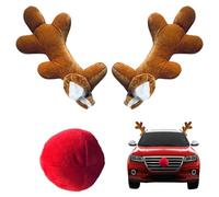 Kit de décoration de voiture en bois de renne de Noël | Flexible | 35 x 18 x 10 cm | Kit de bois de renne | Nez de bois d'élan | Robuste | Pour les festivals automobiles, les activités automobiles