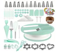 Kit de décoration gâteaux 204 pièces : plateau tournant antidérapant avec 12 douilles à pâtisserie, moules fondant et outils complets for une professionnelle faire soi-même(Green)