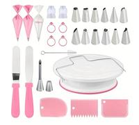 Kit de décoration gâteaux : plateau tournant antidérapant avec 14 douilles à pâtisserie, raclettes et accessoires for la professionnelle(80pcs-pink-B)