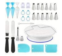 Kit de décoration gâteaux : plateau tournant antidérapant avec 14 douilles à pâtisserie, raclettes et accessoires for la professionnelle(80pcs-blue)