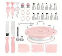 Kit de décoration gâteaux : plateau tournant antidérapant avec 14 douilles à pâtisserie, raclettes et accessoires for la professionnelle(80pcs-pink-A)