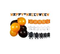 Kit de décoration - Halloween - Ignifugé - Noir, orange et blanc - Guirlandes et ballons - Mixte