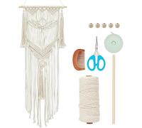 Kit de décoration murale en macramé à faire soi-même, motif fleur de lotus, tapisserie murale bohème tissée à la main, couleur unie, pompon tissé, décoration murale for mur de fond de maison avec inst