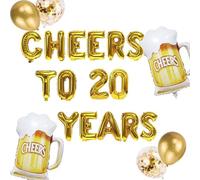 Kit de décoration pour 20e anniversaire hommes et femmes, thème doré Cheers to 20 ans, bannière de ballons en aluminium, chope à bière, confettis, ballons décoratifs pour 20e anniversaire ou