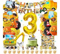 Kit de décoration pour anniversaire d'enfant 3 ans, chantier de construction, décoration d'anniversaire pour garçon de 3 ans, ballons de chantier, ballons d'anniversaire avec bannière Happy Birthday