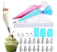 Kit de décoration pour gâteaux | 100 Poches à Douille Anti-Éclatement et 16 Douilles de Décoration | 100 poches anti-éclatement avec 3 spatules, 2 adaptateurs et 2 attaches | Pour Débutants en Pâtisse