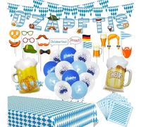 Kit de décoration pour la fête de la bière, décoration bavaroise « O'ZAPFT IS » + guirlande de fanions de 10 m + chemin de table + 20 serviettes + 18 ballons en latex imprimés XXL + 17 accessoires