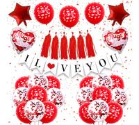 Kit de décoration pour la Saint-Valentin Avec 15 Ballons Imprimés, 10 Ballons à Paillettes, 2 Ballons étoilés et 2 Ballons d'amour Imprimés +1 Glands/ Bannière/ Colle/ Ruban