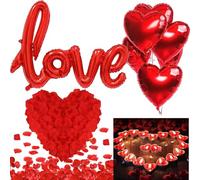 Kit de décoration romantique, ballon de décoration de Saint-Valentin, 1000 pétales de rose romantiques, 50 bougies romantiques, ballon en aluminium LOVE, convient pour demande en mariage, fiançailles,