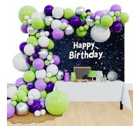Kit de Décoration Story Fête Thème Guirlande de Ballons Violets Verts Blancs Arche et Accessoires pour Fête d'Anniversaire