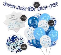 Kit de décoration XXL pour confirmation/communion/baptême | Guirlande XXL « Schön dass es dich gibt », ballons, décoration de table de poissons, serviettes | Design chrétien